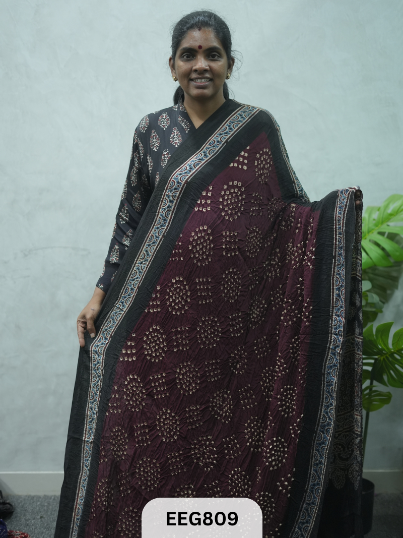 MODAL AJRAKH BANDHEJ SAREE