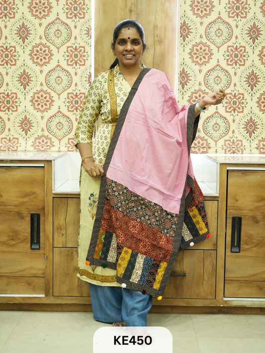 APPLIQUE AJARKH COTTON STOLES - VEGTABLE PRINT