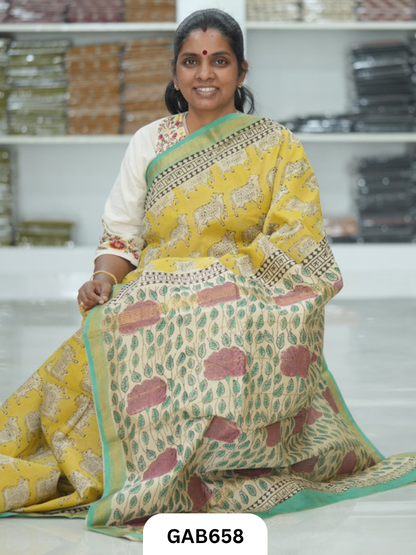 Hand Block Printed Maheshwari Silk Saree