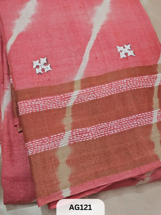 PURE TUSSAR WITH HANDPAINTED WITH KUTCH HAND EMBROIDERY
