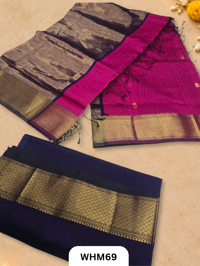 Pure Maheshwari handloom dress material zari border butti set  2 pcs
