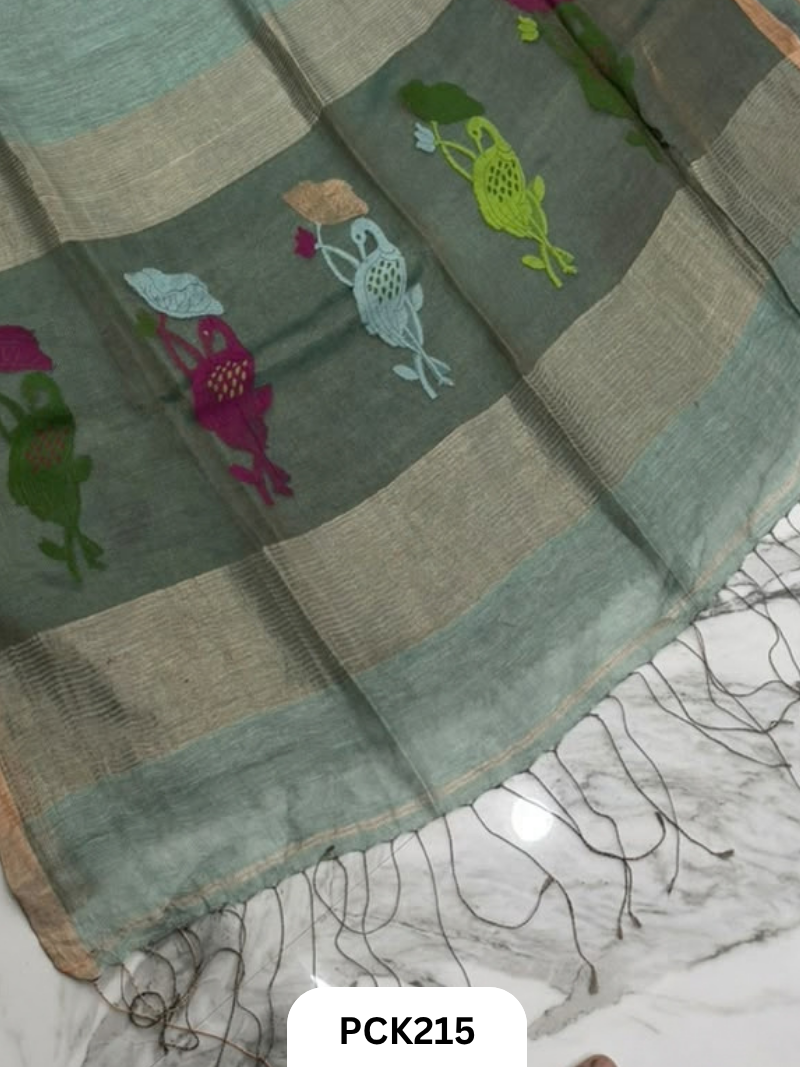 Pure Handloom Linen Silk Saree with Jamdani Weave