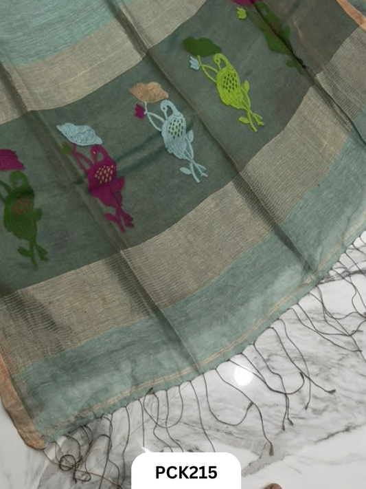 Pure Handloom Linen Silk Saree with Jamdani Weave