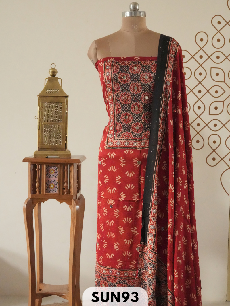 Modal Ajrakh Handblock mirror work 2 Pcs Suits