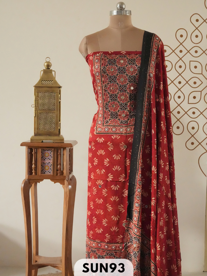 Modal Ajrakh Handblock mirror work 2 Pcs Suits
