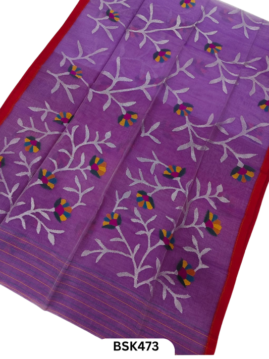 Handloom Pure Muslin Jamdhani Needle Work Weave Saree