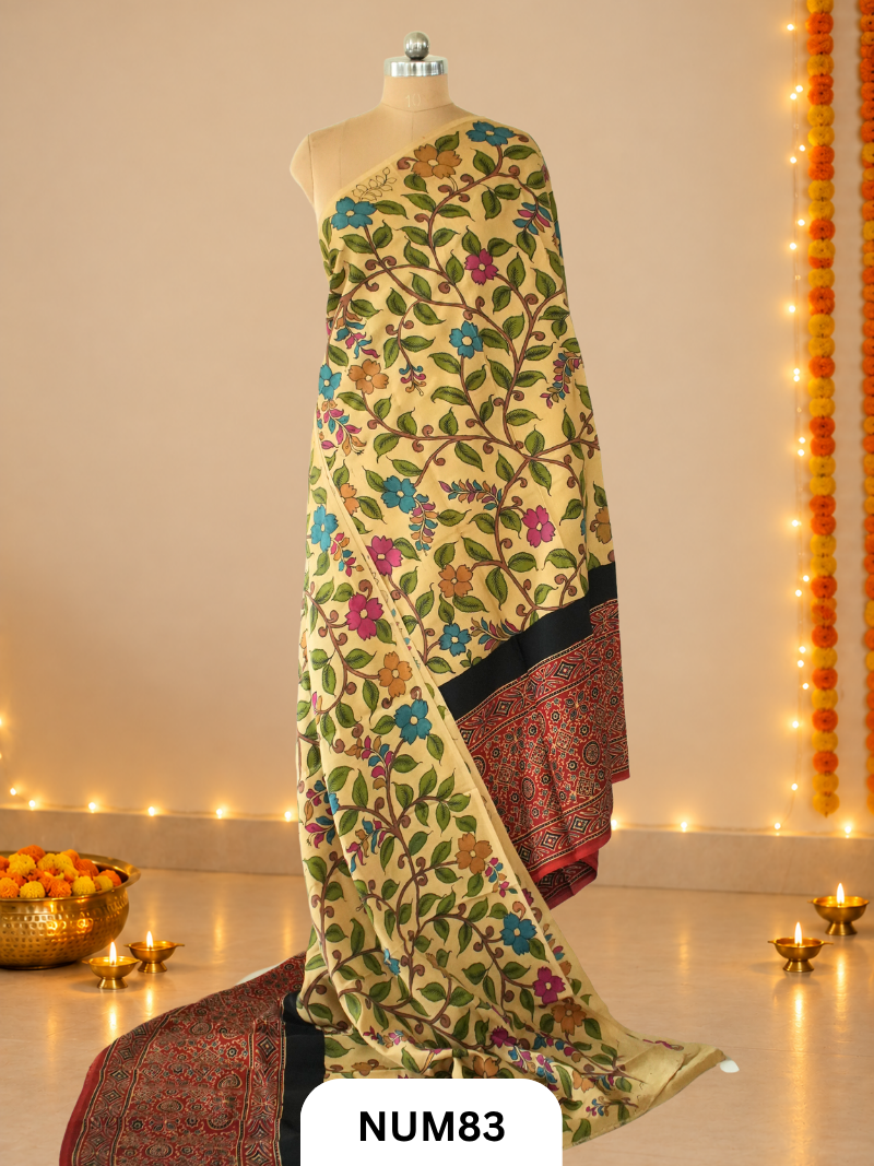 Exclusive Pure Penkalamkari Floral Saree - MODAL SILK