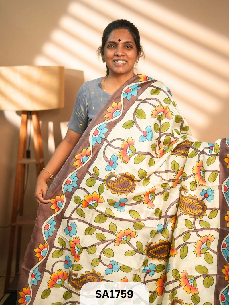 MURSHIDABAD SILK SAREE HAND PAINTED