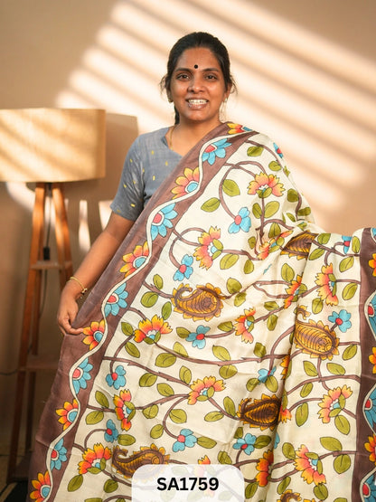 MURSHIDABAD SILK SAREE HAND PAINTED