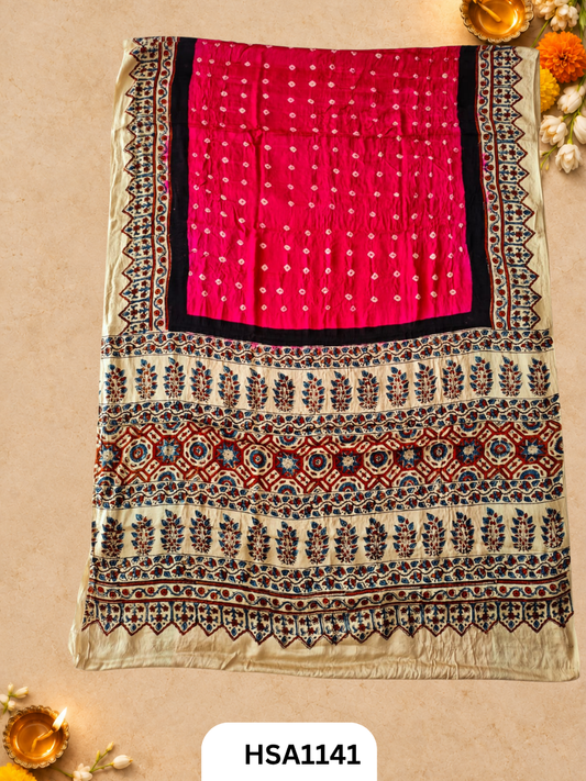 Ajarkh  Bandej Modal silk saree with blouse
