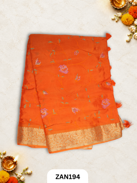 Chinon Cross Stitch Saree