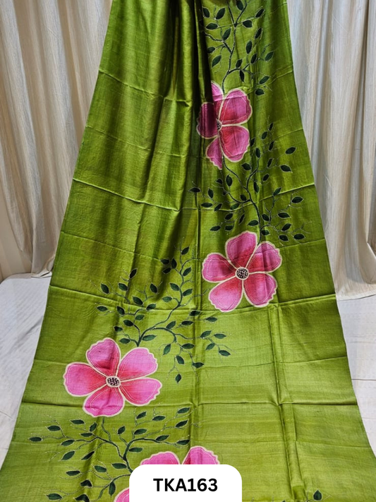 Pure Tussar ghicha silk with heavy embroidery with bishnupur hand painted exclusive saree