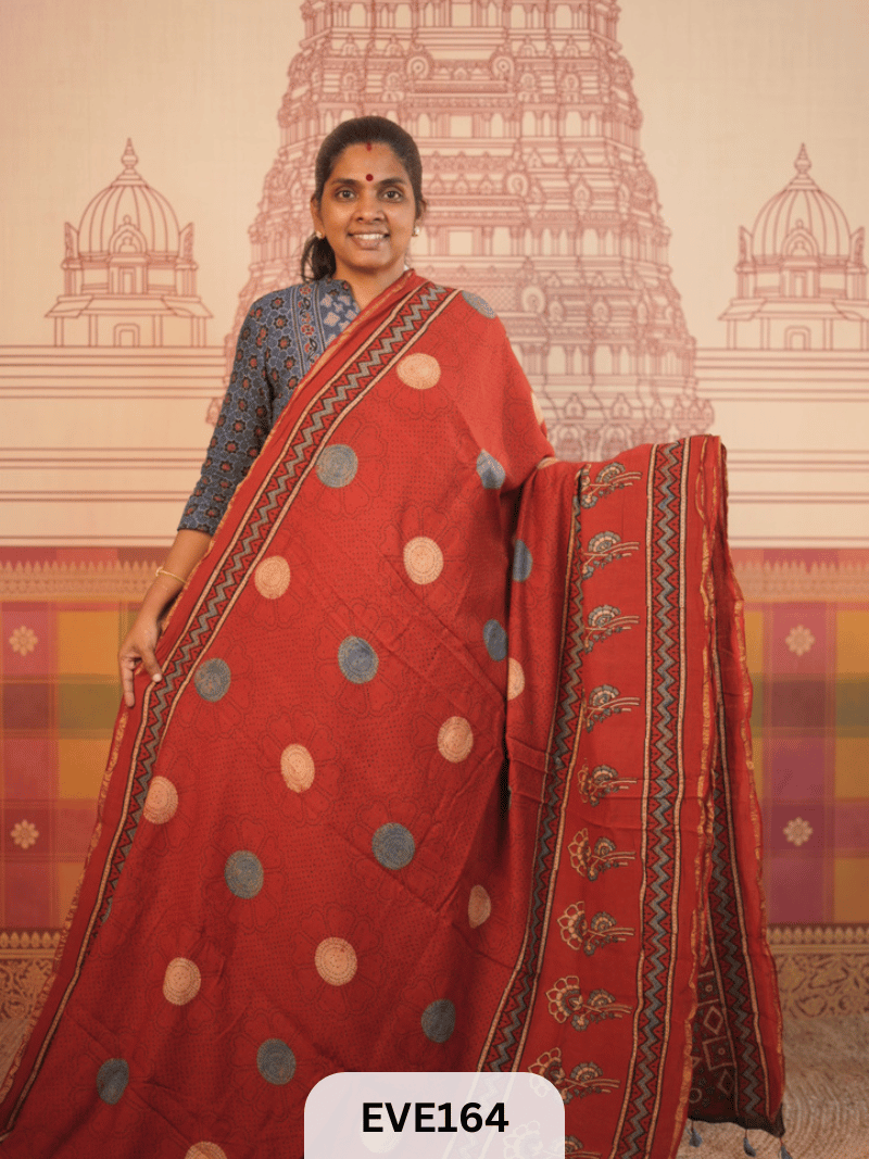 PURE CHANDERI SILK AJRAKH HANDBLOCK SAREE