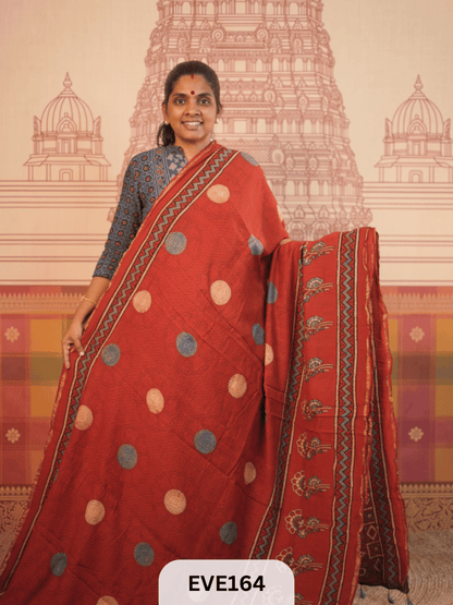 PURE CHANDERI SILK AJRAKH HANDBLOCK SAREE