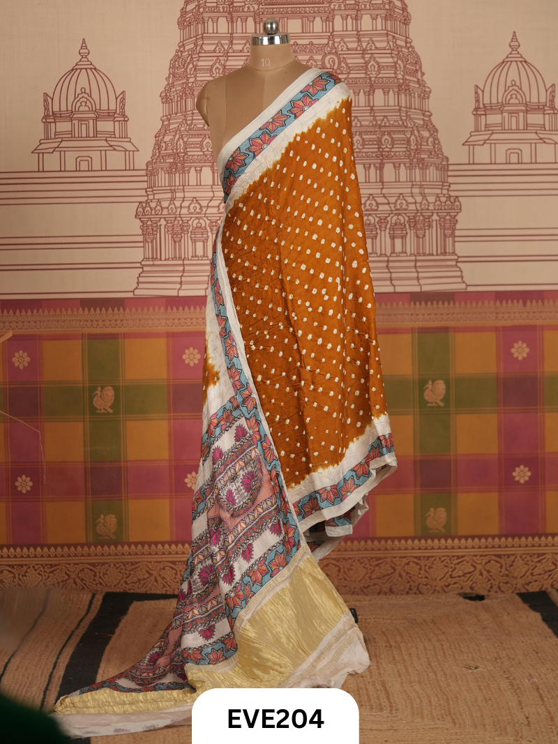 Modal Bandhini With Madhubani Fusion Saree