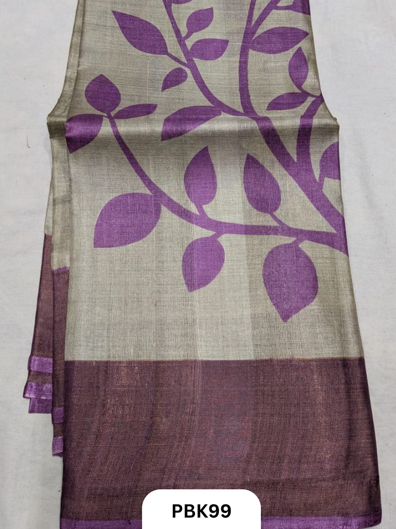 Premium Pure Tussar Silk Handblock Print Saree – Kolkata Special