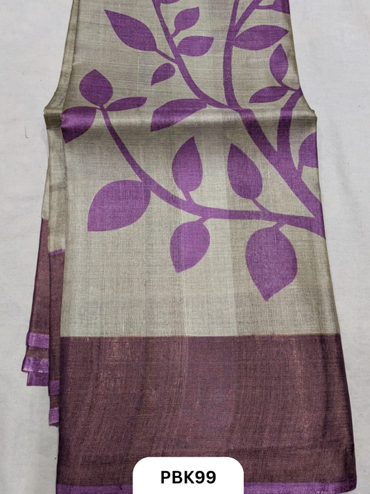 Premium Pure Tussar Silk Handblock Print Saree – Kolkata Special
