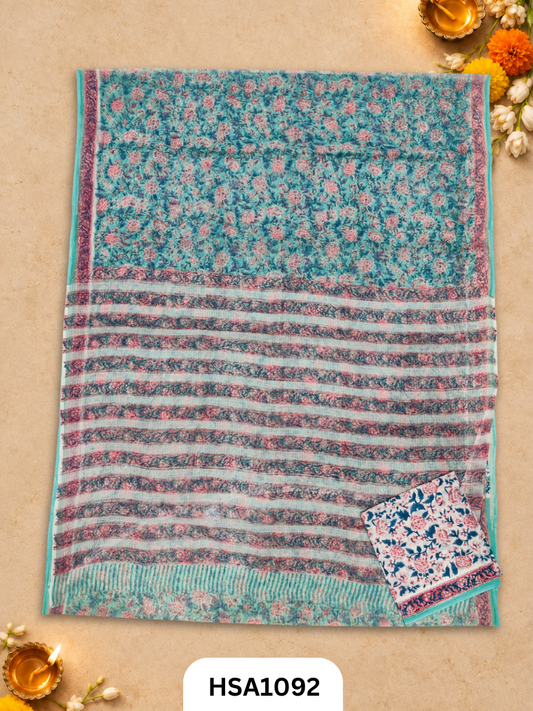 Hand Block Printed Traditional Designs & Multi Colour Combinations Kota Doria Sarees