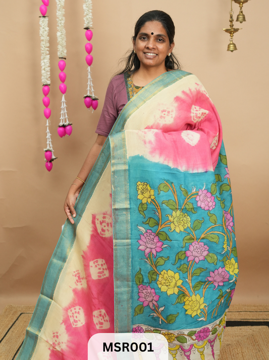 BANGLORE SILK MANGALAGIRI BORDER KALAMKARI TIE AND DIE