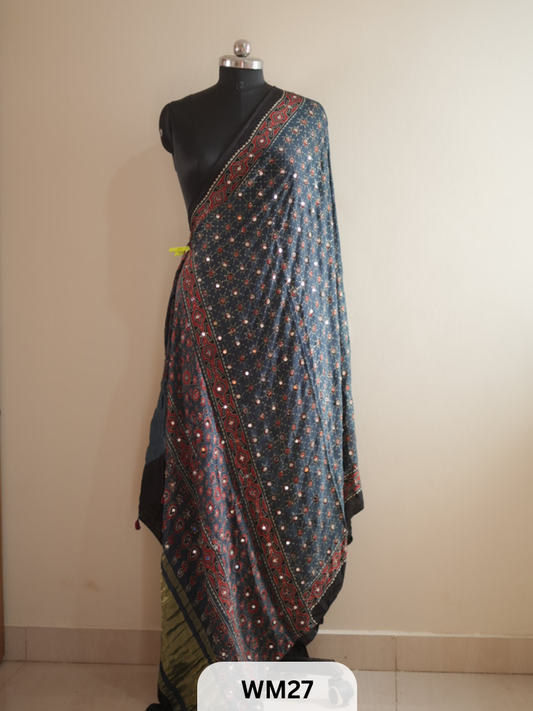 MODAL SILK WITH GLUED MIRROR LAGDI PATTA DUPPATTA