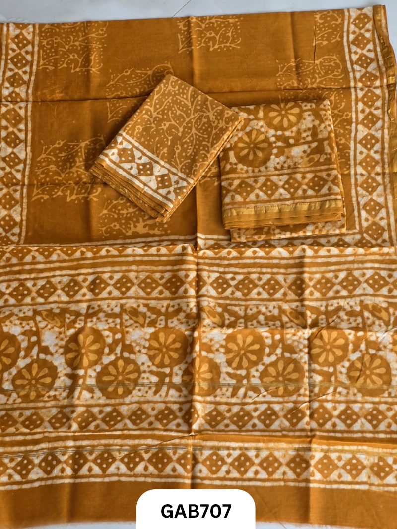Hand Block Chanderi Silk Dress Materials Top 2.5 Mtrs Duptta 2.5 Mtrs