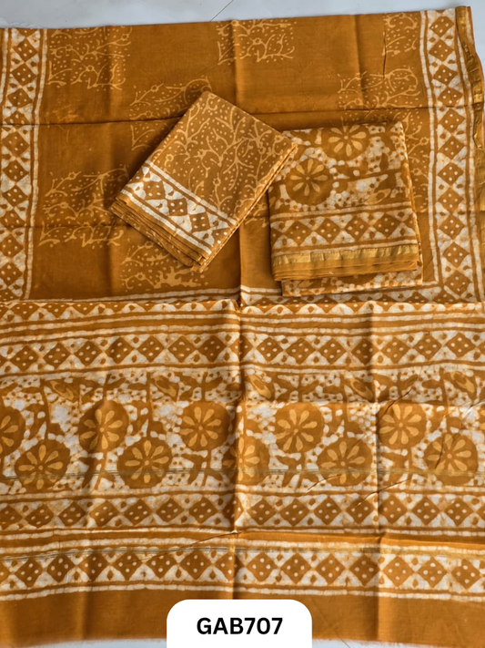 Hand Block Chanderi Silk Dress Materials Top 2.5 Mtrs Duptta 2.5 Mtrs