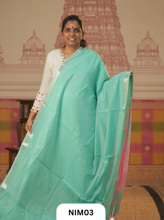 Maheshwari Inspired Chanderi Saree With Contrast Blouse