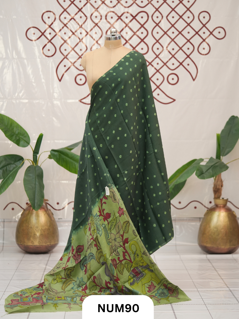 Modal Bandhini With Pure Penkalamkari Pallu And Blouse