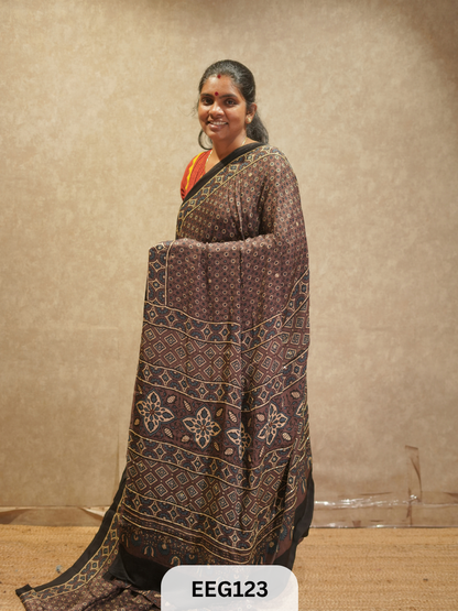 AJRAKH MODAL SAREE WITH KHATLI HANDWORK