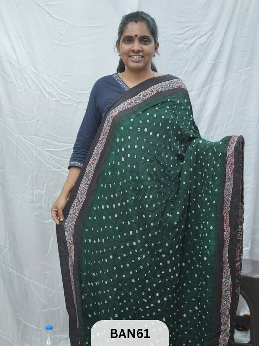 BANDHANI WITH AJRAKH SEMI GAJI SAREE
