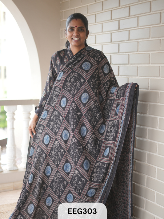 AJRAKH CHINON SAREE