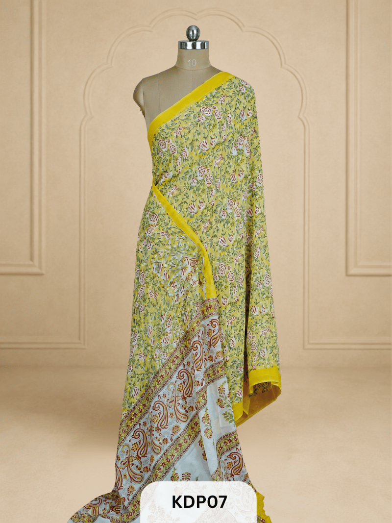 DOUBLE DIAMOND CHIFFON HANDBLOCK PRINT SAREE