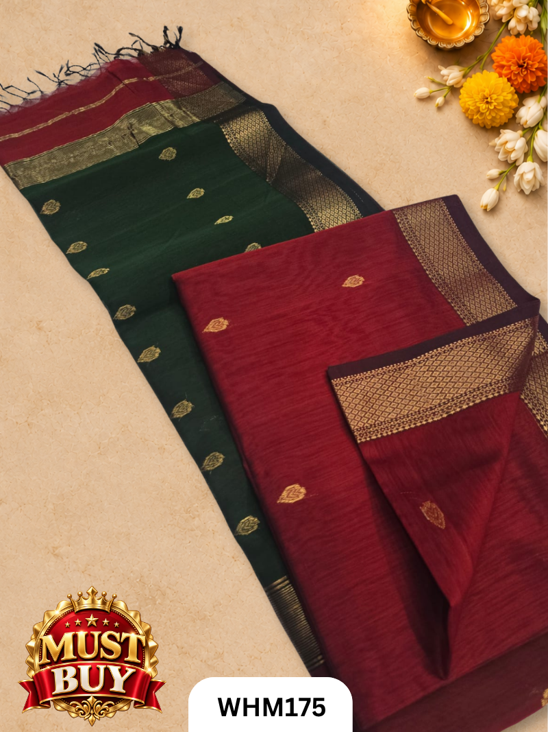 Pure Maheshwari Handloom Contrast Butta Saree