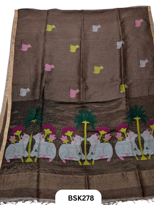 Handloom Pure Linen Silk Jamdhani Weave Saree