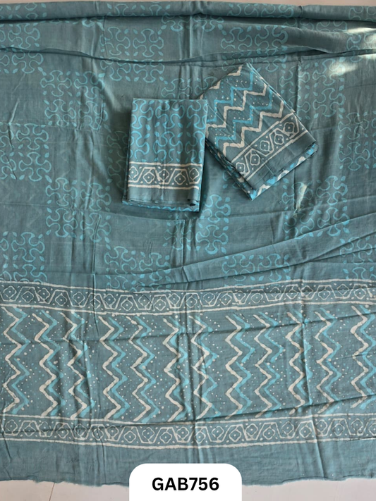 Handblock Cotton Suits With Mulmul Cotton Dupatta | Top 2.5 Mtr Dupatta 2.5 Mtr