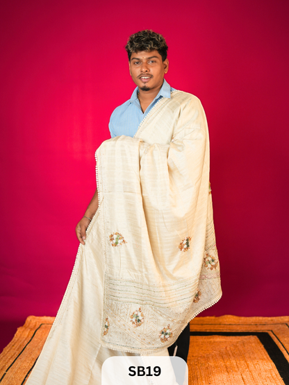 SEMI TUSSAR WITH HAND EMBROIDERY