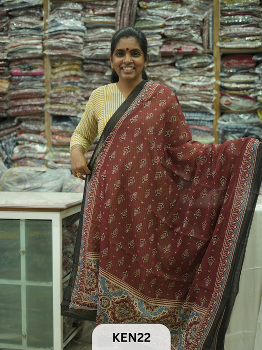 COTTON AJRAKH DUPPATTA SCREENPRINT-length 2.4mtr width 44''