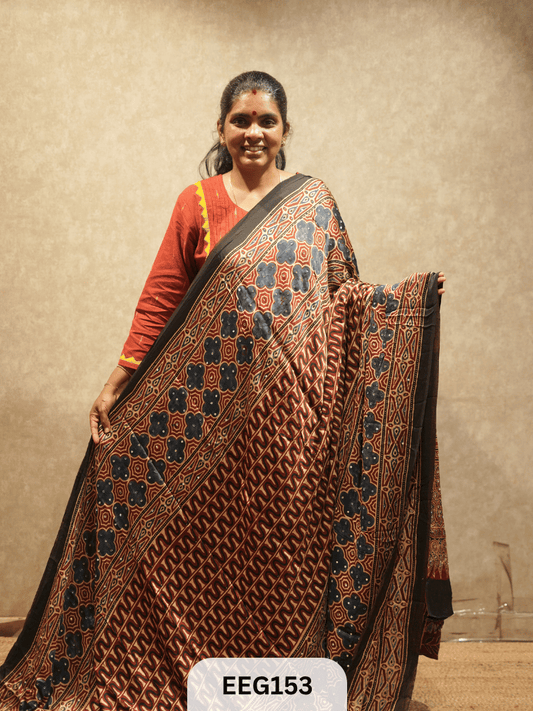 AJRAKH MODAL SAREE WITH MIRROR