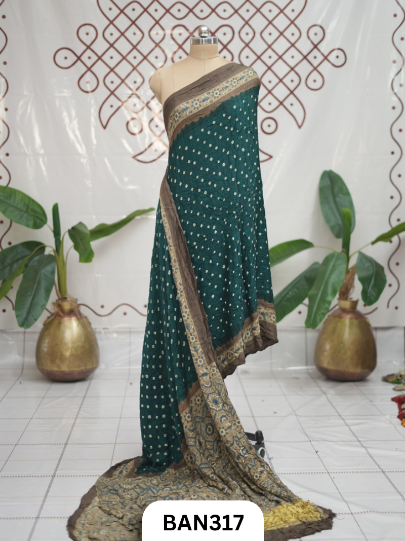 Modal Ajrakh With Bandhini Ladgi Patta Saree