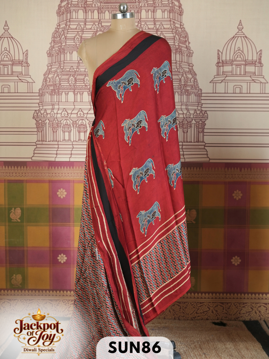 Modal Ajarkh Handblock saree