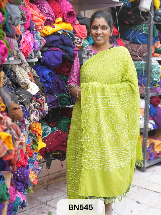 MUL COTTON HEAVY BANDHEJ SAREE WITH JARI TUSSLES