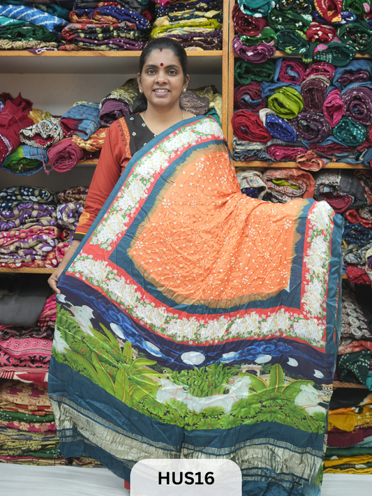 BANDHANI WITH KALAMKARI DIGITAL PRINT BORDER LAGDI PATTA