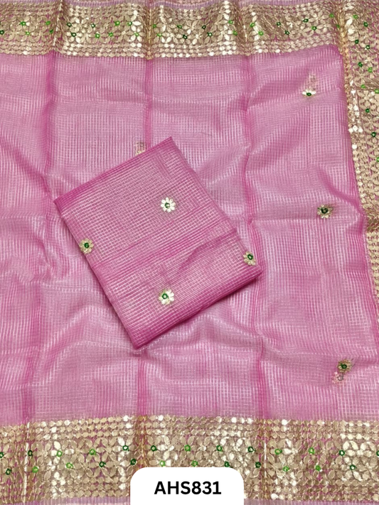 Kota Doria Check Gotta Patti Work Dress Material  - Top and Duptta 2.5mt