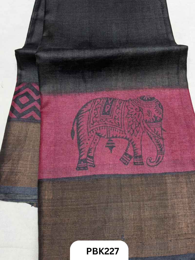 Premium Pure Tussar Silk Handblock Print Saree – Kolkata Special