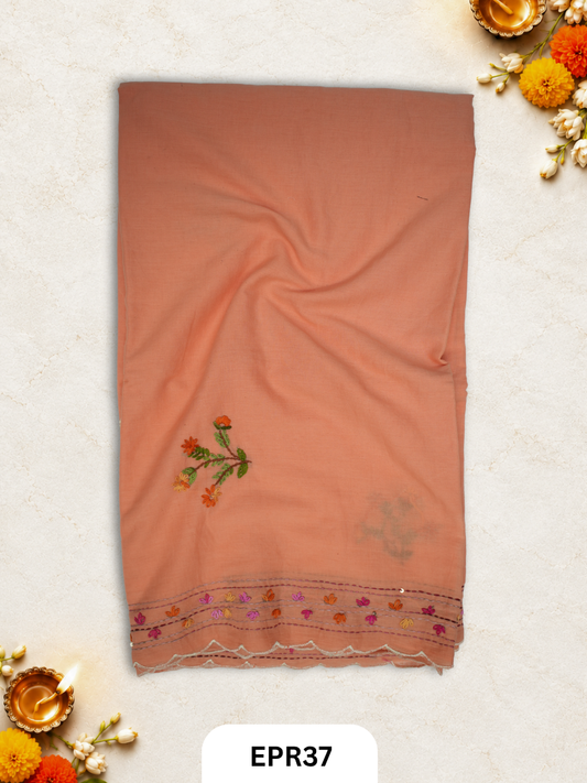 Mul Chanderi Sclaping Embroidery Saree
