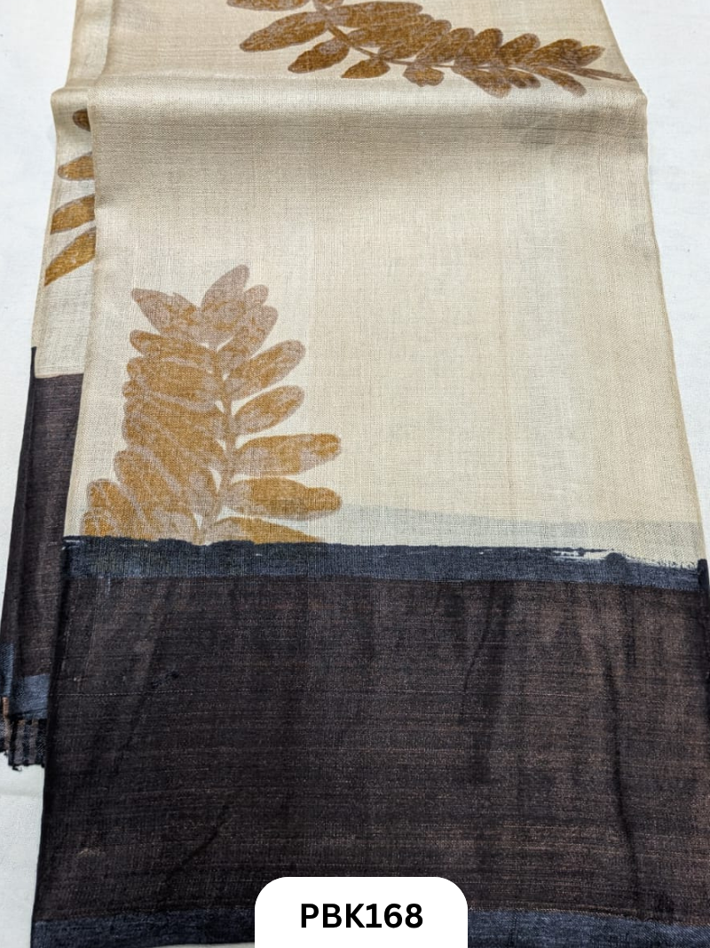 Premium Pure Tussar Silk Handblock Print Saree – Kolkata Special