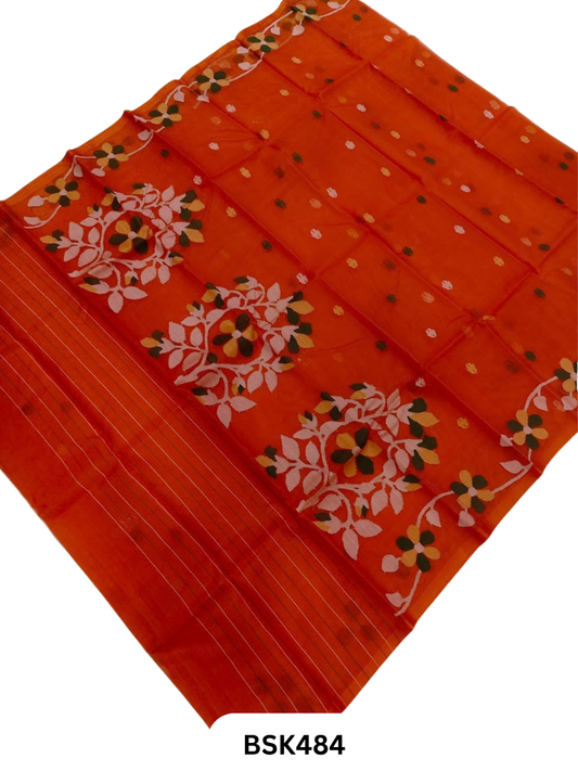 Handloom Pure Muslin Jamdhani Needle Work Weave Saree