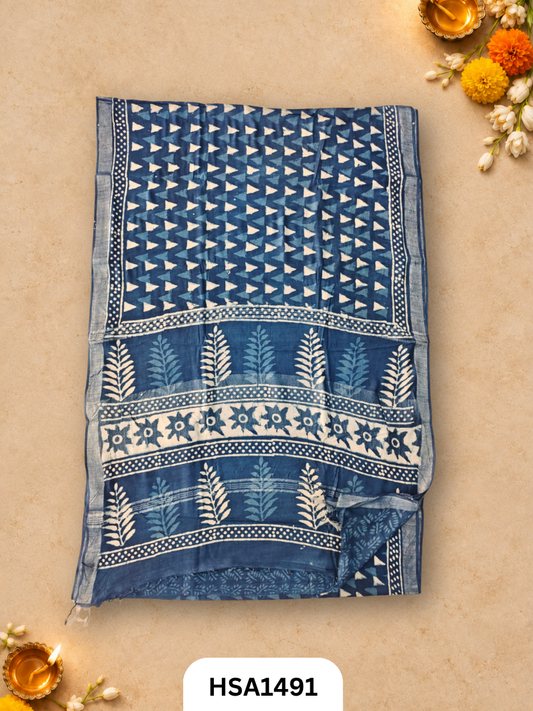 Kalamkari Hand Block Printed Soft Linen With Blouse