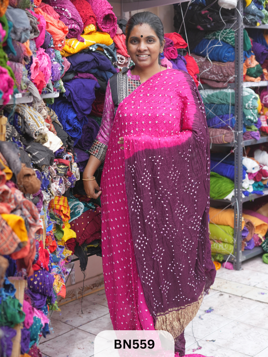 SEMI TISSUE PALLU SHADED BANDHEJ SAREE