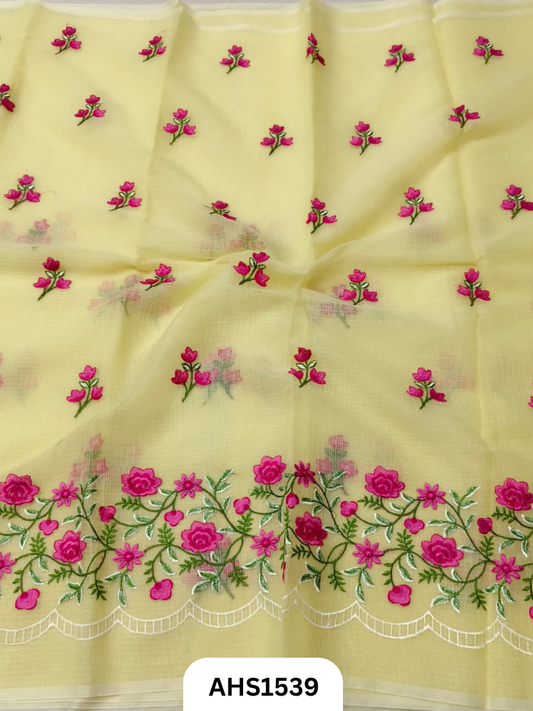 Kota Cotton Embroidery Work Saree With Blouse